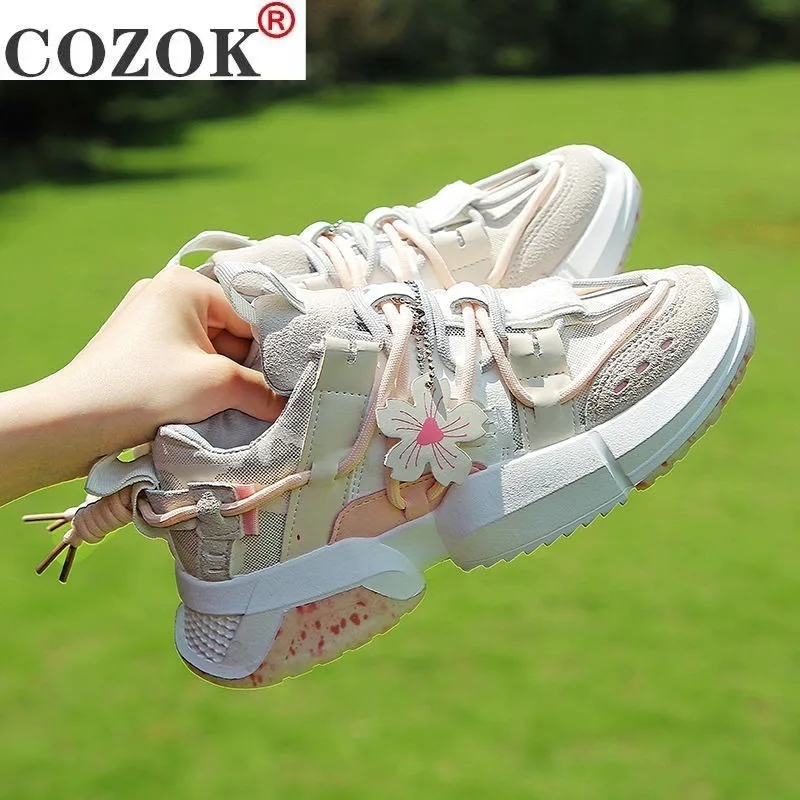 

2021 Spring New Women Lace-up Casual Shoes Fashion Women Sneakers Mesh Breathable Comfortable Walking Women Vulcanized Shoes