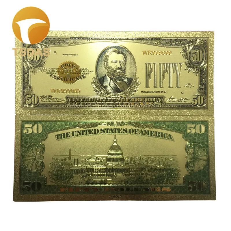 Американские банкноты 10 шт./лот США золотые $50 доллар в 24k позолоченные для