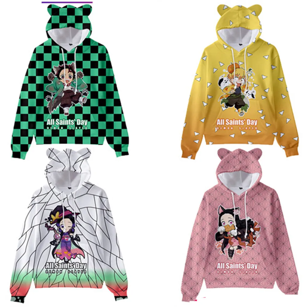 

Demon Slayer All Saints Day Boys Hoodie Girls Sweatshirt Kids Adults Hooded Pullovers 3D Cartoon Cosplay Cat Ears Cute Jacket