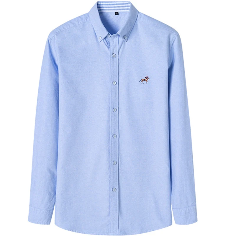 High Quality S-6XL 100% Pure Cotton Oxford Men's Plaid Shirts Man Home Casual Long sleeve Shirt for Men White Black Blue Shirt