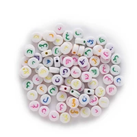 100 mixed color arabic letters round shaped acrylic spacer beads for jewelry making women children diy bracelet necklace 7mm