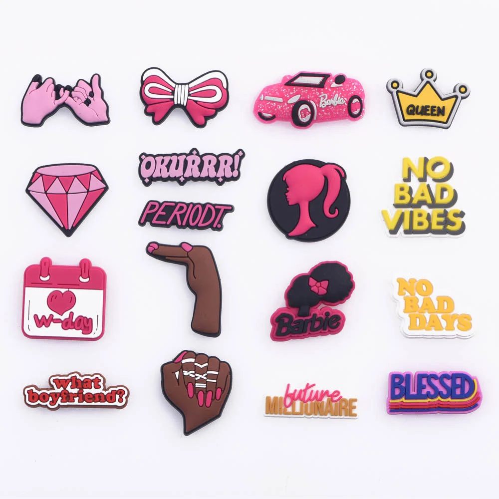 1 Pcs 2021 New Designer Women Croc Shoes Charms Girl Power Accessories Beauty Lipstick Queen Clog Shoes Make Up Pink Decoration