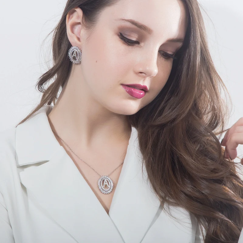 BeaQueen новинка кубические циркониевые серьги с буквенным именем подвеска ожерелье