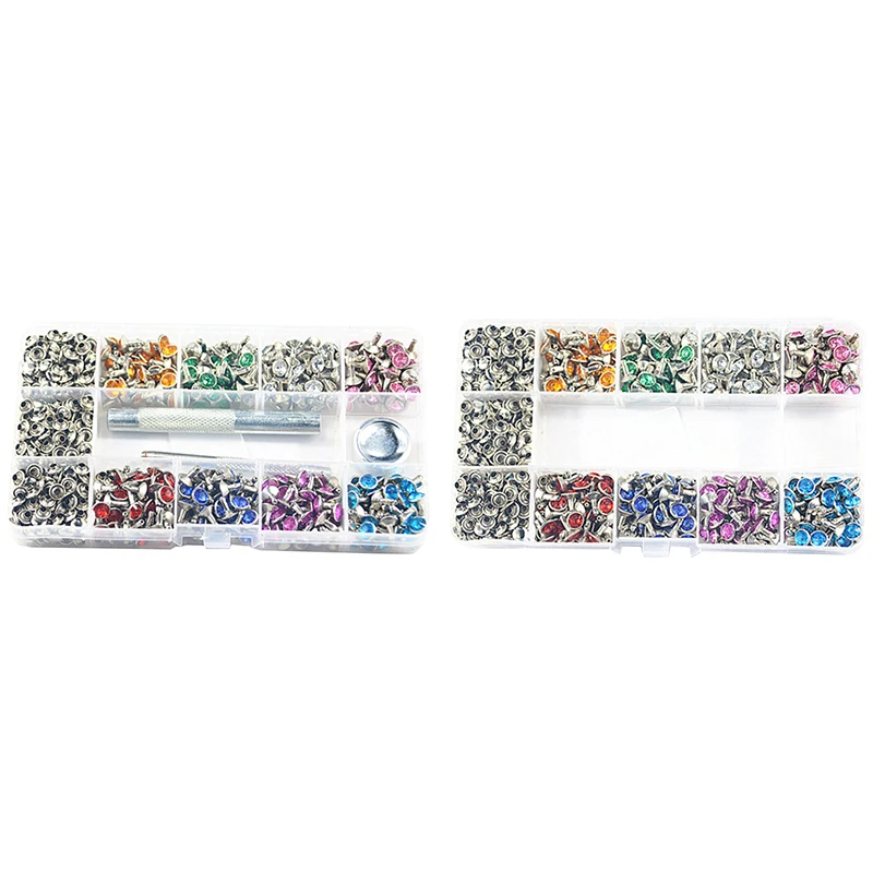 

400 Sets 7MM Mixed Colors Crystal Rivets Rhinestone Rivets Studs Rapid Rivets for Leather Craft DIY Making