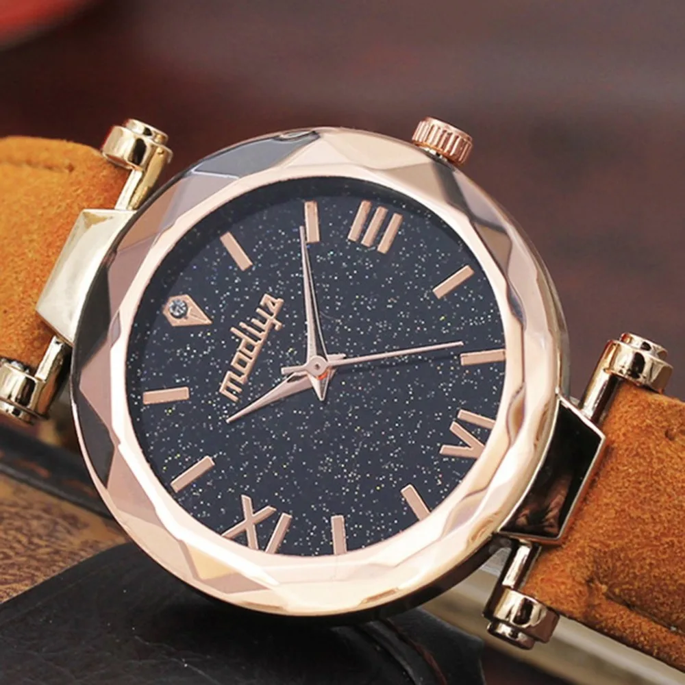 Женские наручные часы с бриллиантами и звездами Pd444 модный круглый чехол подарок