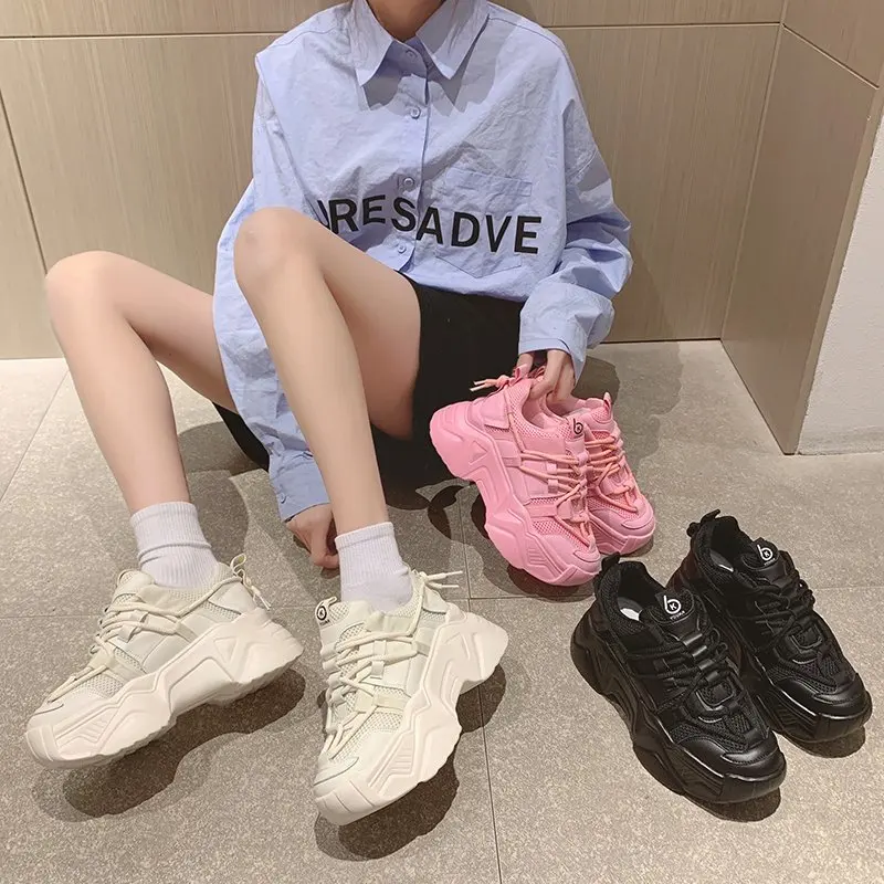 

Fashion Sneakers For Women Shoe Autumn Chunky Casual Shoes Black Pink Leather Vulcanized Shoes Woman Brand Platform Trainers 5cm