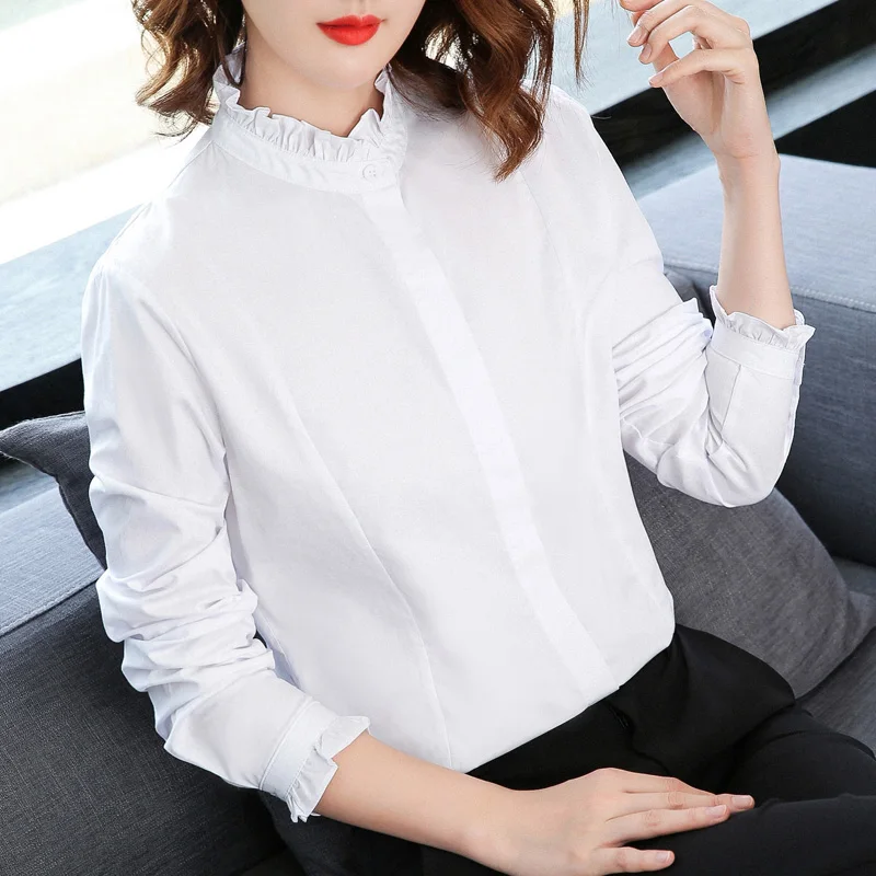 KRCVES Women'S  Plush Thickened Stand Collar Shirt Lady 2023 Autumn Winter Korean Version New White Long Sleeve With Bottom Coat