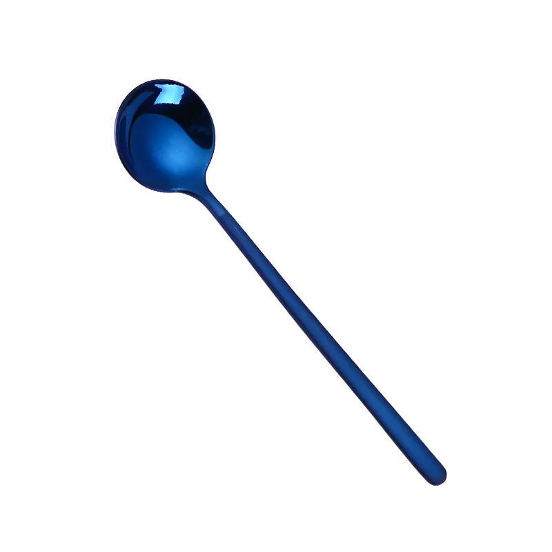 blue spoon Горячая ложки из нержавеющей стали с круглой ручкой, ложка, красочные столовые приборы, питьевые инструменты, кухонный гаджет, кофейная фруктовая чайная ложка - Цвет: blue spoon