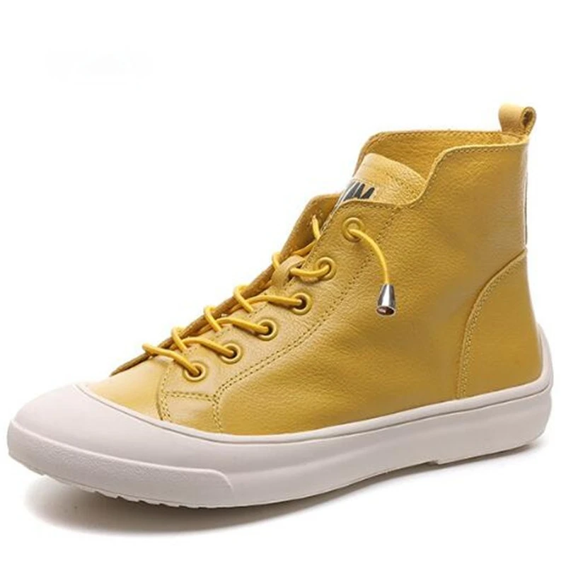 

2021 High Quality Cowhide Leather Shoes Woman Shoes Casual Sneaker Short Boots Flat Fashion Shoes Black White Yellow Red