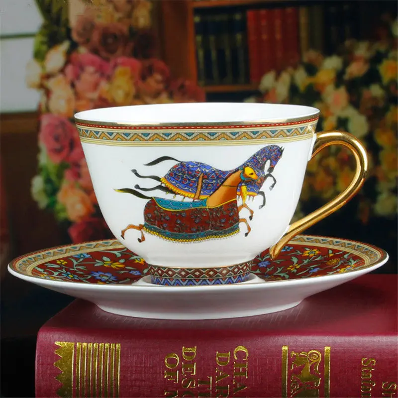 Ceramics Coffee Cup & Saucers Milk/Sugar Pot Snack Plates 10/8 Inch Dish Wedding Gifts Birthday Presents Gold Handle Kitchenware