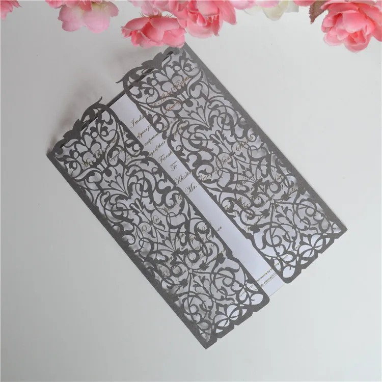 dark silver pearl 50 штук металлическая Золотая лазерная резка роскошные свадебные приглашения - Цвет: dark silver pearl