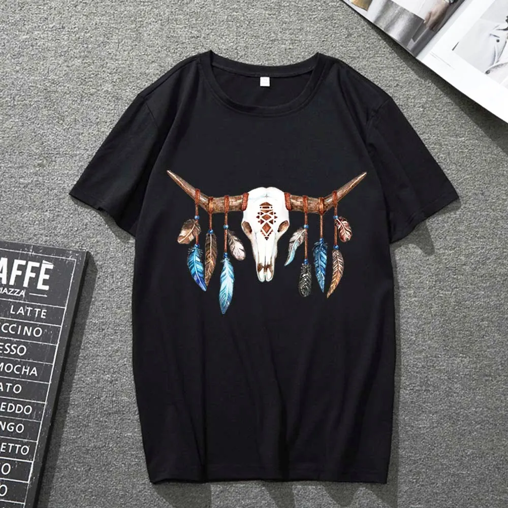 

T-shirt Men and Women Personality Romantic Printing O-neck Black Short-sleeved Top Trend Harajuku Style All-match Breathable Top