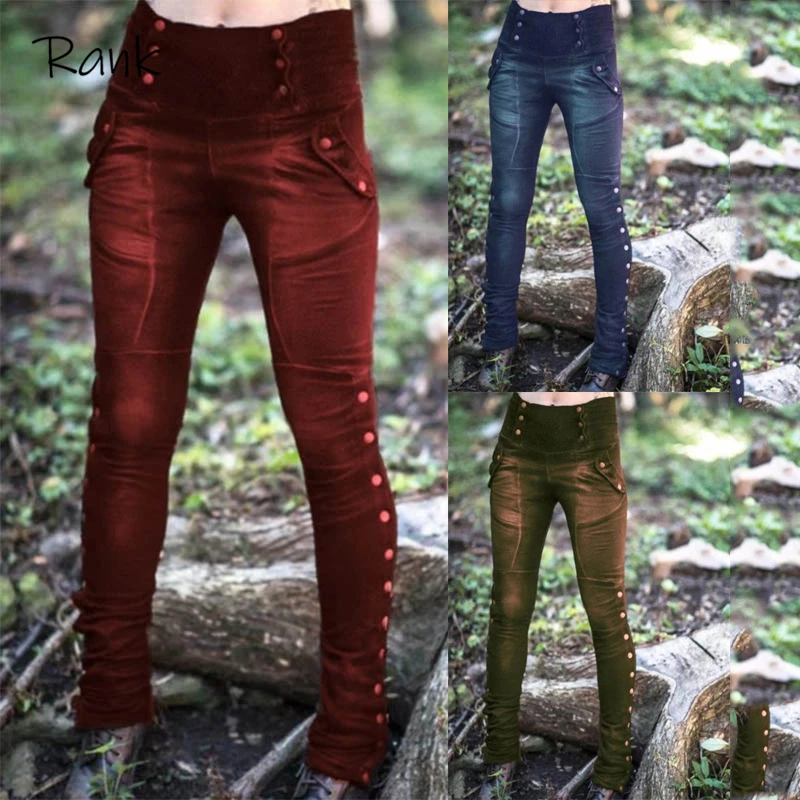 Размера плюс Капри брюки на пуговицах Для женщин готика стимпанк Corsair