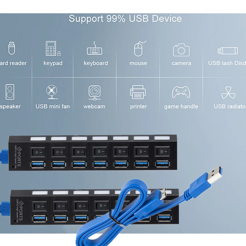 USB 3 0 разветвитель с 7 портами и переключателем