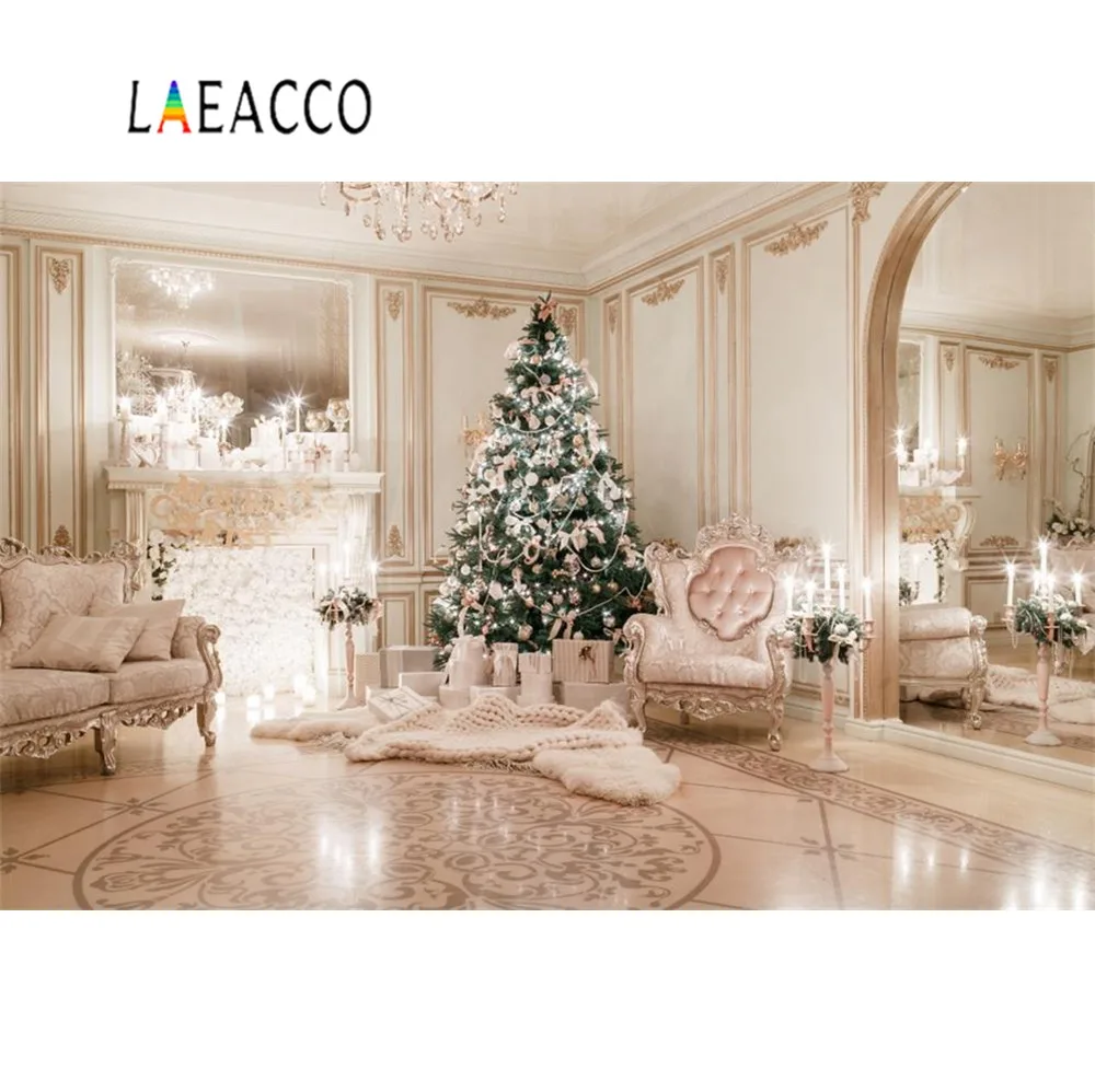 Laeacco Рождественские фоны роскошные королевские вечерние дерево камин Подарочная свеча шикарная стена ребенок фотография фон для фотостудии