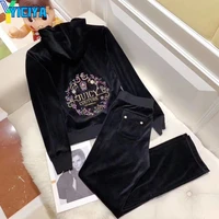spring and autumn velvet leisure sports suit womens hot diamond bead two piece yoga tracksuit sweatsuits women home suits sets