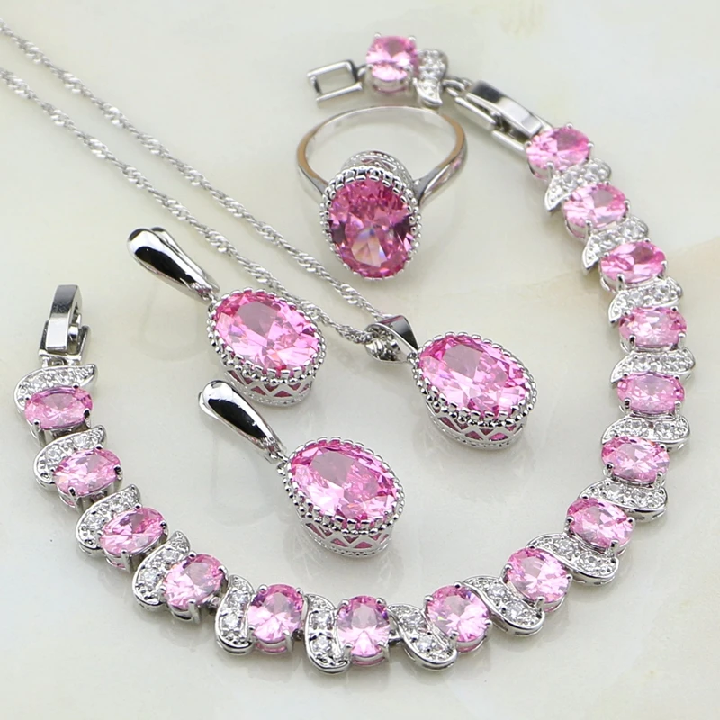 

Crown 925 Sterling Silver Jewelry Pink Zircon White CZ Jewelry Sets For Women Engagement Earrings/Pendant/Necklace/Bracelet/Ring