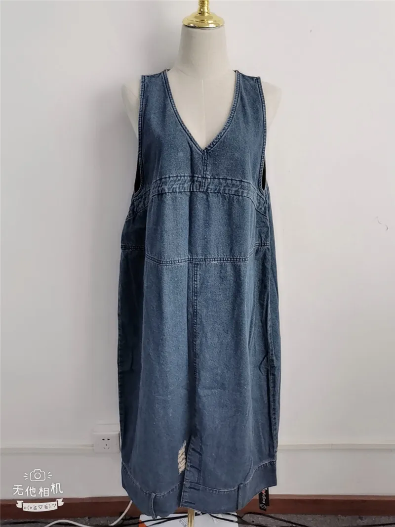 Женское платье 2020 длинные платья из джинсовой ткани без рукавов с V-образным