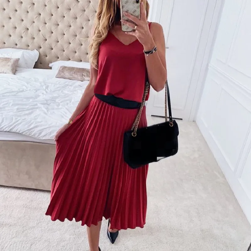 Женское Плиссированное вечернее платье элегантное однотонное офисное средней