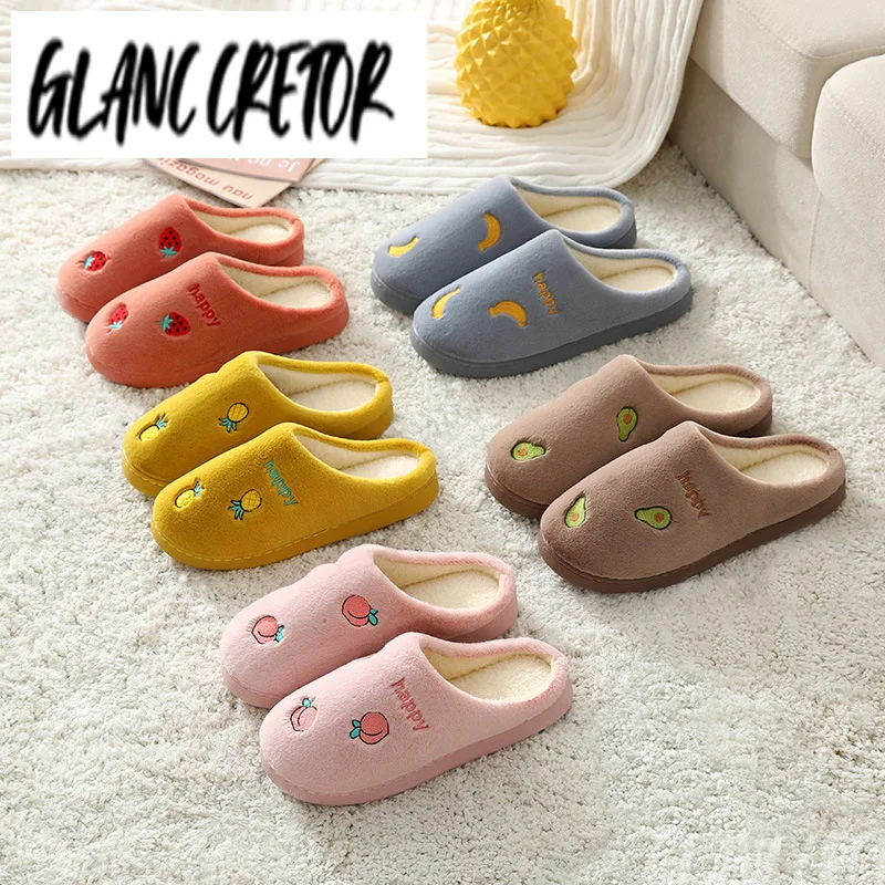 

Unisex Fashion Fruit Cotton Slippers Male Autumn And Winter Indoor And Comfortable Plush Slippers Women Home Thickening Warm