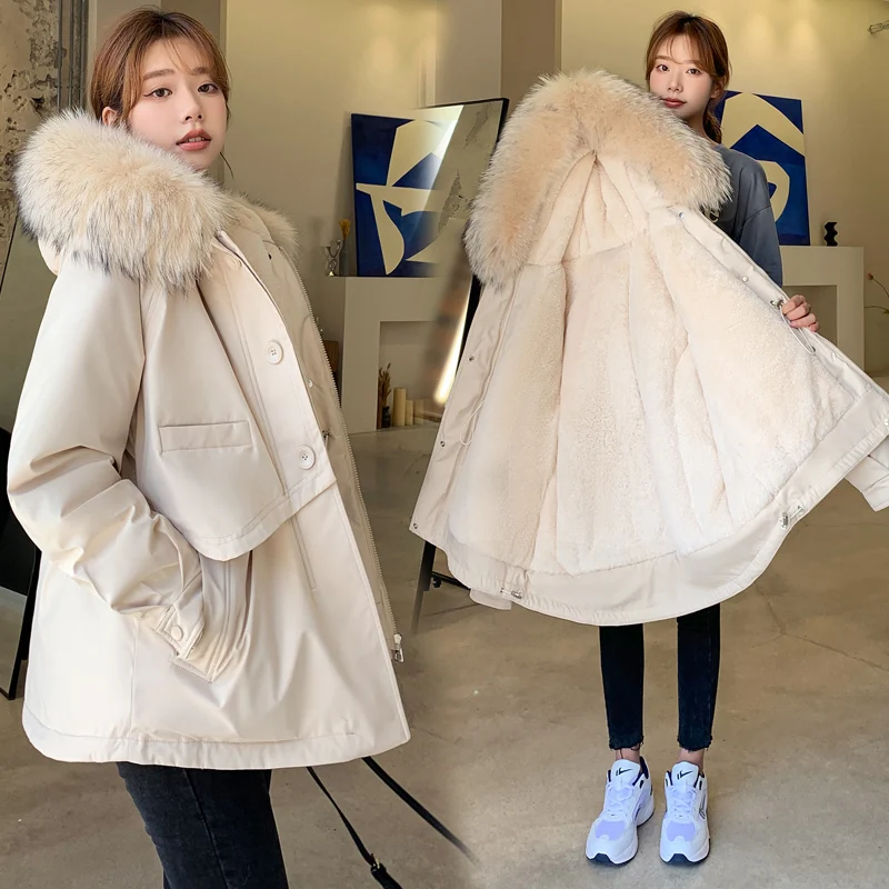 

2022 women Down Jacket New Cotton Lining Winter Parka Coat Parker Fashion Thick Medium Long Hooded jacket