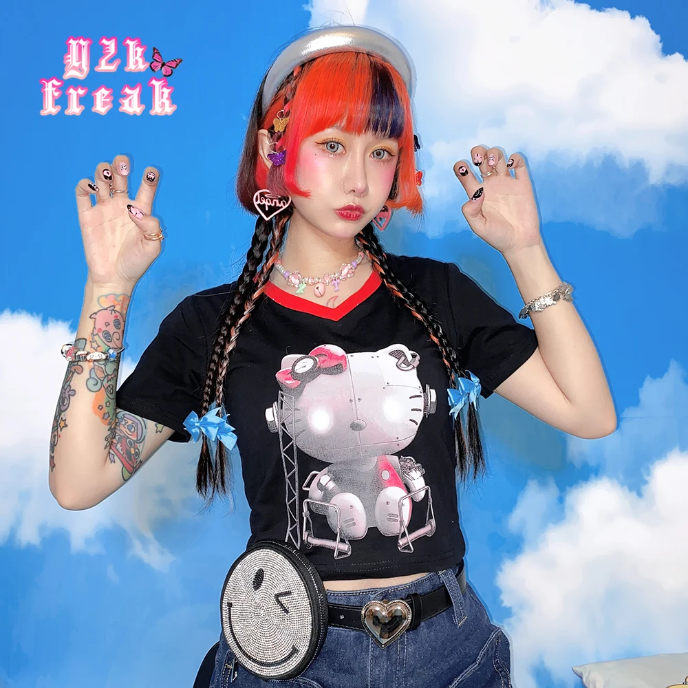 

Y2k поглощающий Топ KT Cami, кроп-топ, топ, Готическая женская футболка с рисунком специй, футболка для девочек, черный кроп-топ 90-х