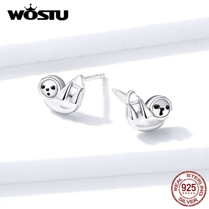 WOSTU 100% Настоящее серебро 925 пробы серьги милые маленькие ленивые для женщин