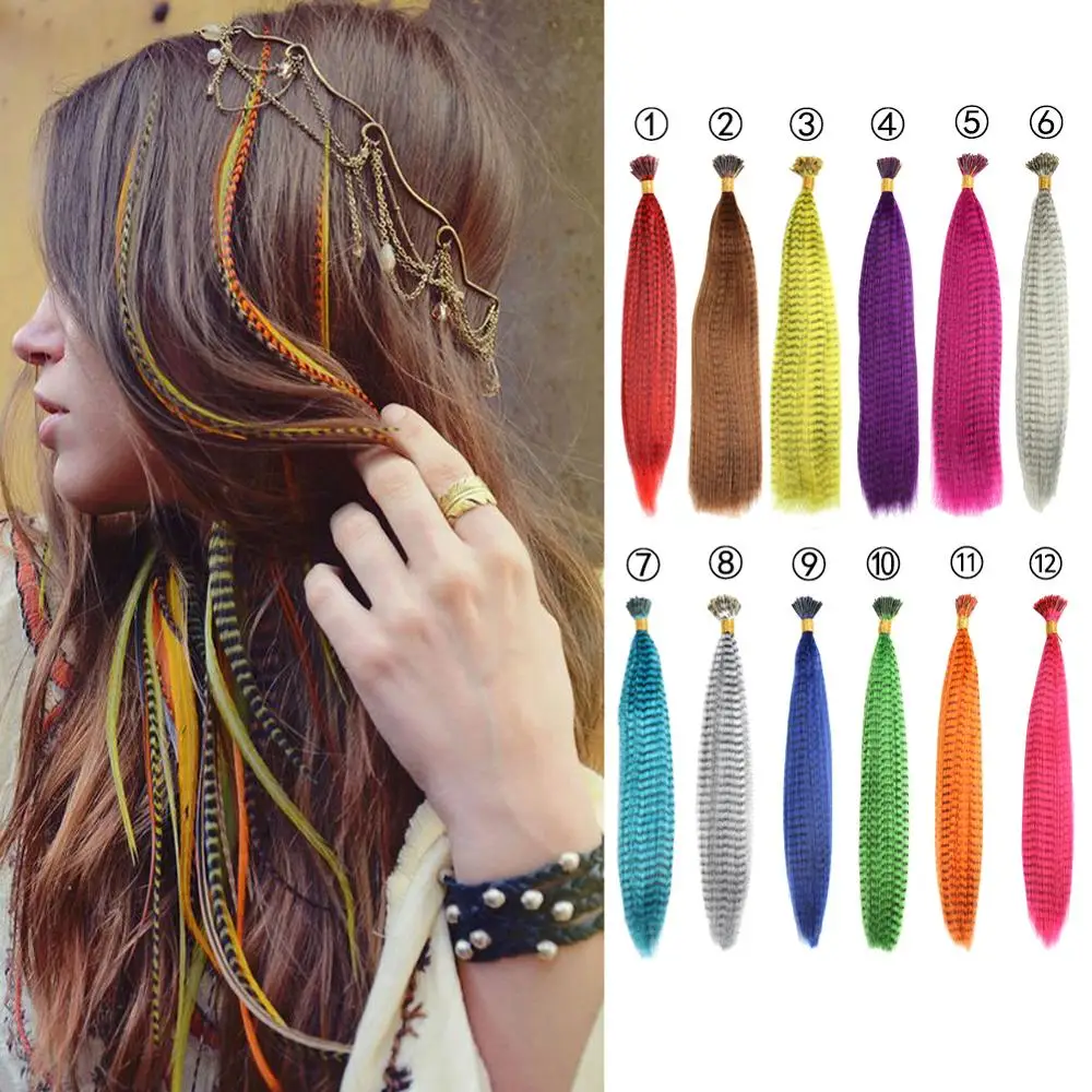 Synthetic Colored Natural Fake hair I Tap Hair Extensions False Feather Strands Of Hair On Hairpins
