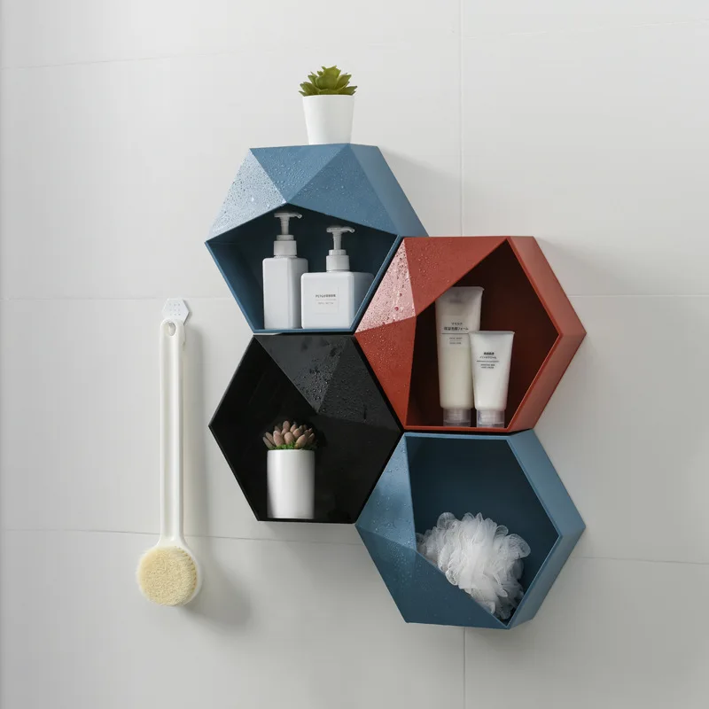 

Multifunctional Home Geometric Shape Wall Shelf DIY Creative Combination Bathroom Storage Rack Wall Hanging Free Punch
