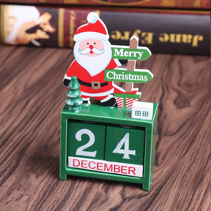 

Wooden Desk Calendar Christmas Decorations Santa Claus Elk Snowman Pattern Children Gifts UY8