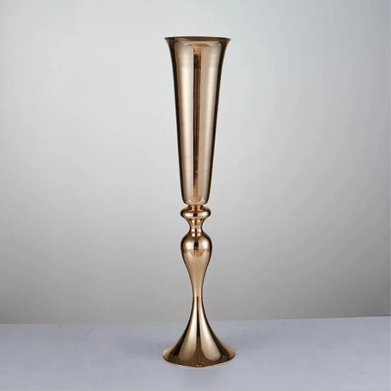 

10 PCS / lot Flowers Vase Wedding Table Centerpiece Event Road Lead Gold Metal Vases Flower Holders Party Decoration