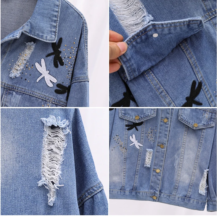 

Plus Size XL-5XL Embroidery Denim Jacket Women 2020 Autumn Winter Loose Jackets Cotton Full Sleeve Basic Jacket FemaleCoats WJ94