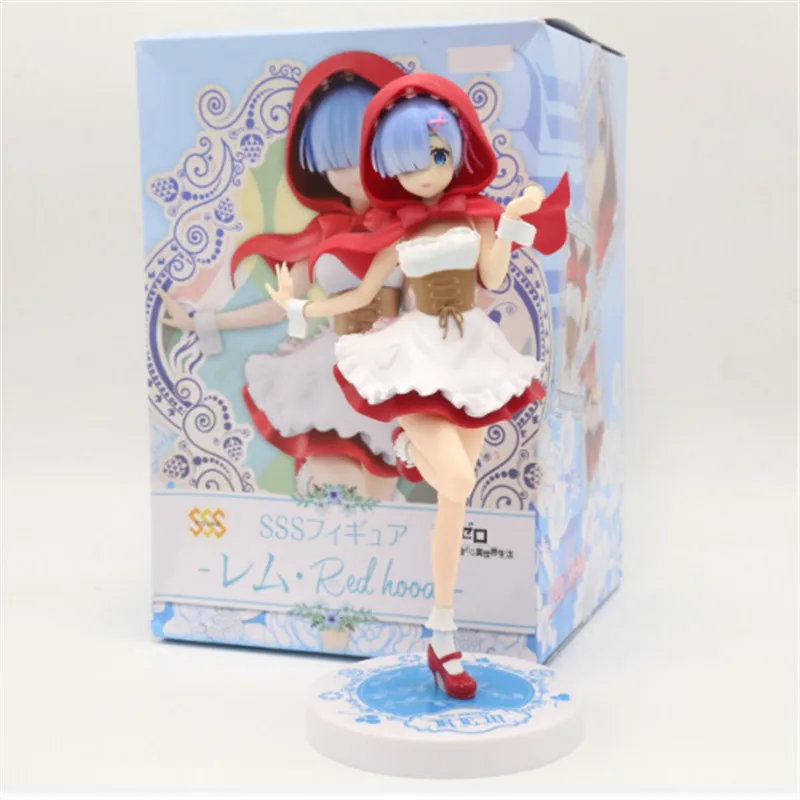 Blue boxed Re: Zero Hajimeru Isekai Seikatsu Rem/Ram Red Hood Ver. ПВХ кукла Фигурка Коллекционная Фигурка модель игрушка подарок - Цвет: Blue boxed