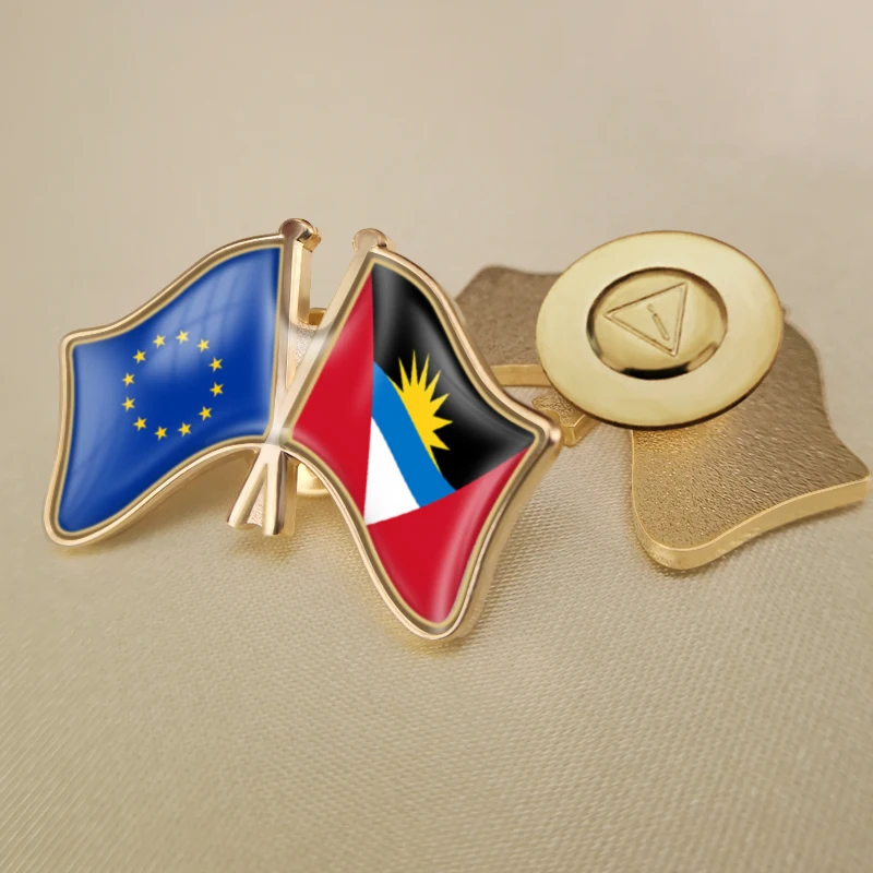 European Union and Antigua Barbuda Crossed Double Friendship Flags Brooch Badges Lapel Pins | Украшения и аксессуары