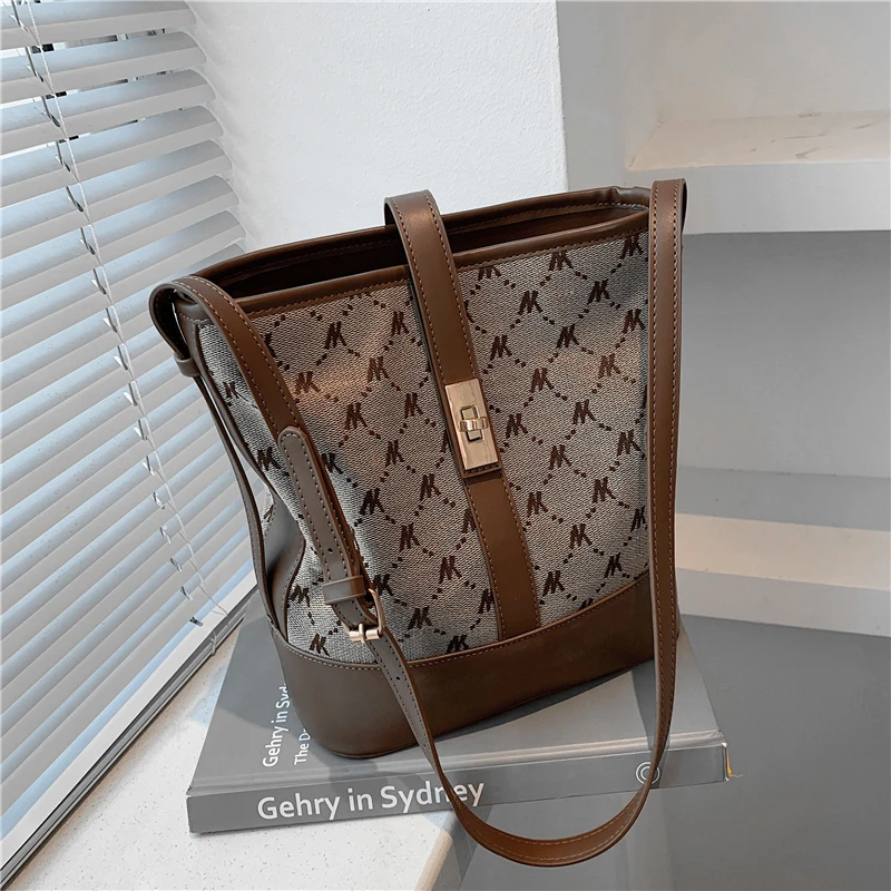 

Burminsa Letters Canvas Bucket Crossbody Shoulder Bags For Women Luxury Brand Designer Large Capacity Ladies Purses And Handbags