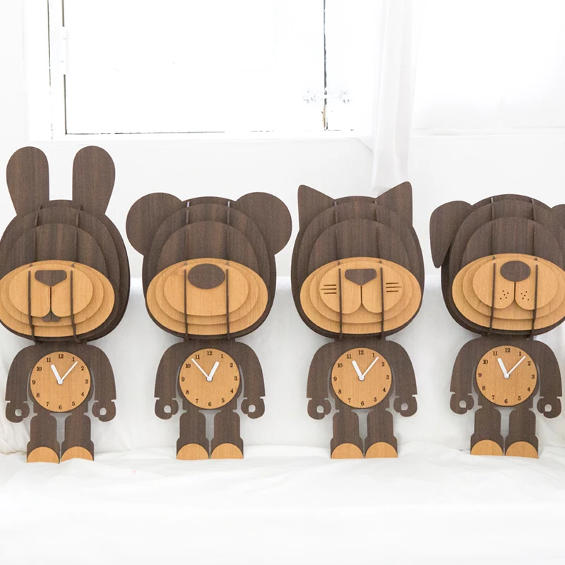 Детские цифровые настенные часы деревянные Большие Мультяшные милые для спальни