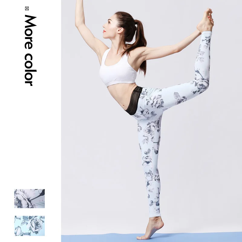 Новинка штаны для йоги с принтом на животе спортивные быстросохнущие