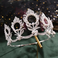 fashion silver color pearls round tiara crowns bridal wedding hair accessories princess queen party sister couple diadem jewelry