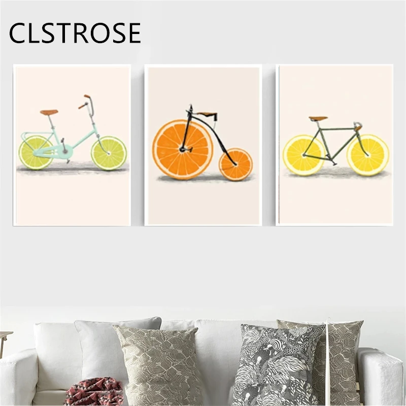 

Abstract Fashion Bike Lemon Orange Fruit Print Canvas Paintings Kitchen Decor Nordic Posters Minimalist Wall Art Pictures