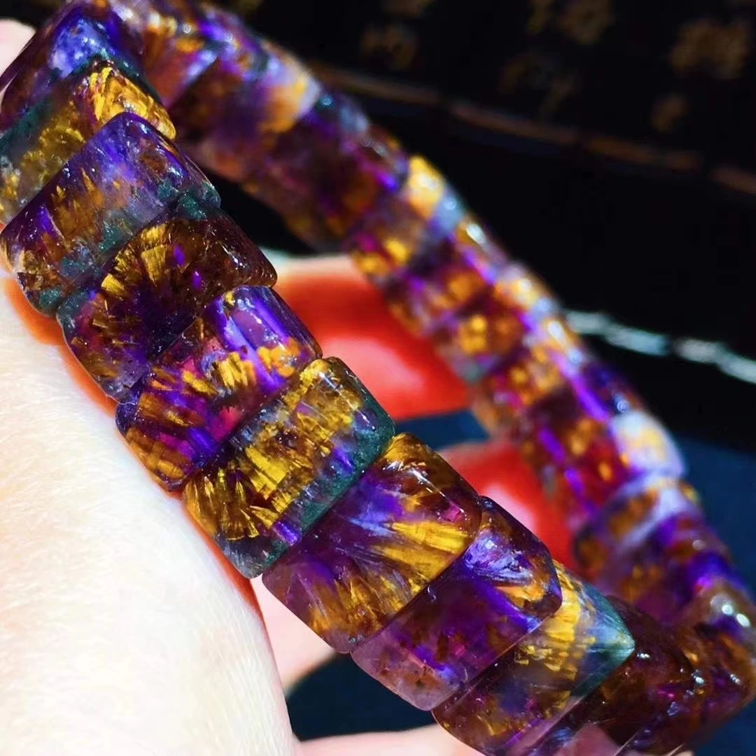 

Natural Cacoxenite Rutilated Auralite 23 Women Rectangle Beads Bracelet 10.7x6.5x5.1mm From Canada Stretch Bracelet AAAAA