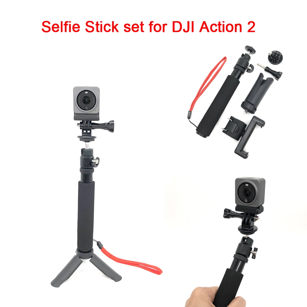 

DJI Action 2 Selfie Stick set Extension Pole tripod foldable Stabilizer Rod Monopod gimbal camera Holder clip Tripod Screw Mount