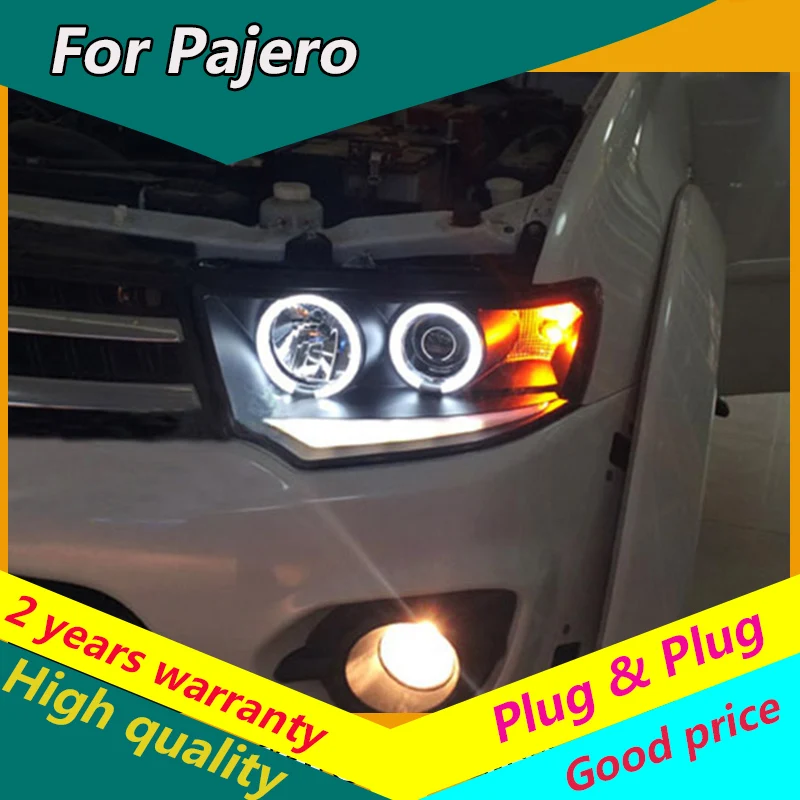 

KOWELL Car Styling for Mitsubishi Pajero Headlights 2009-2013 LED Headlight DRL H7 D2H Hid Option Angel Eye Bi Xenon Beam