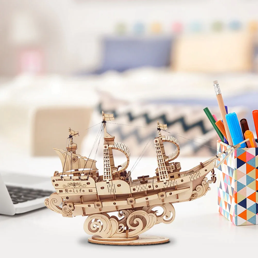

3D Wood Puzzle Airship Model Jigsaw Toys DIY Handmade Childhood Gift Education Adult Puzzle Mechanical Toy