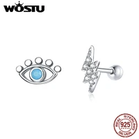 wostu real 925 sterling silver eye of lightning stud earrings blue earrings for women fashion silver jewelry cqe1007