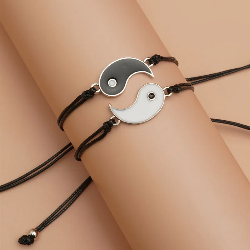 

Yin Yang Bracelet Set for Couples Friendship Beads Bracelets Unisex Adjustable Rope Chain on Hand Statement Handmade Jewelry