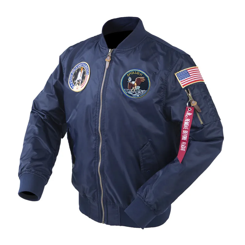 

Autumn Apollo Thin 100th SPACE SHUTTLE MISSION MA1 Bomber Hiphop US Air Force Pilot Flight Korean College Jacket For Men