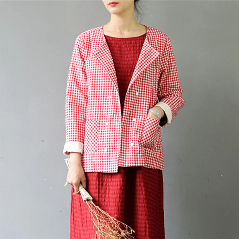 Блузка женская в клетку с длинным рукавом свободного покроя | Женская одежда