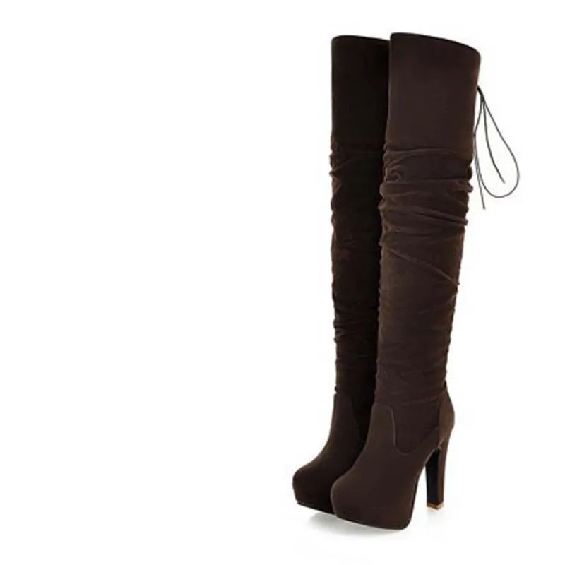 ANMAIRON новые модные стильные высокие сапоги выше колена для женщин из флока с