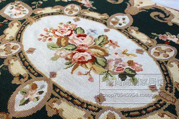 

EMBROIDERY COURT WOOLWORK CARPET STITCH CARPET TAPESTRY FLOWERS AND PLANTS EUROPEAN COUNTRYSIDE CARPET BLACKISH GREEN CARPET