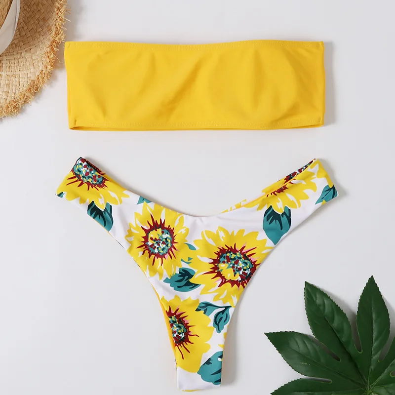 Комплект бикини женский с цветочным принтом и чашками пуш ап|Купальники| |